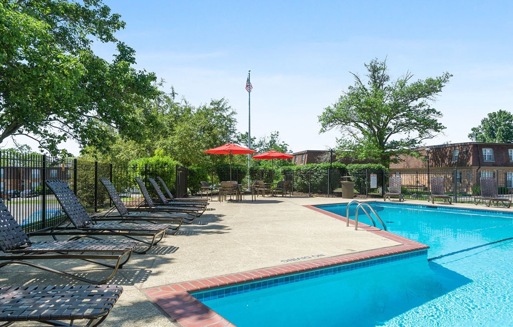 Pool and lounge chairs at Madison Rockwood, Ballwin, MO, 63011