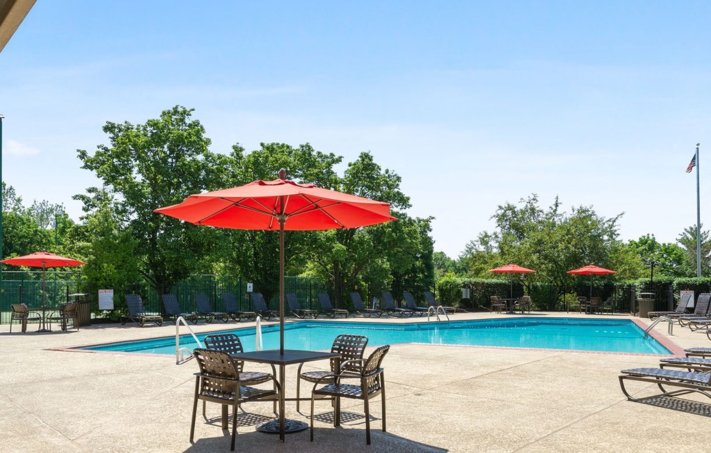 Table and Chair seating at Pool at Madison Rockwood, Ballwin, Missouri