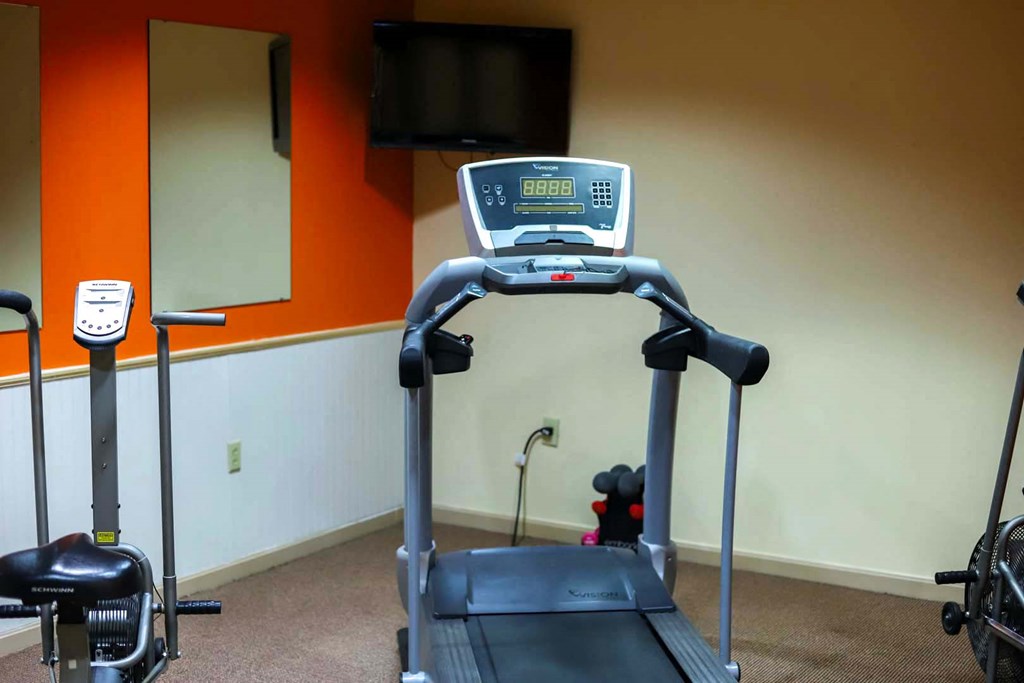 our gym has a treadmill and a tv
