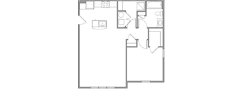 a floor plan of a small house with a bedroom and a living room