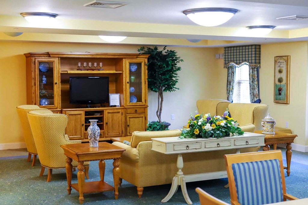 a living room with furniture and a television