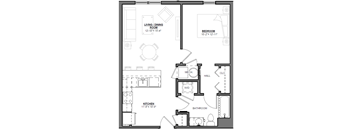 a floor plan of a small house with a bedroom and a living room