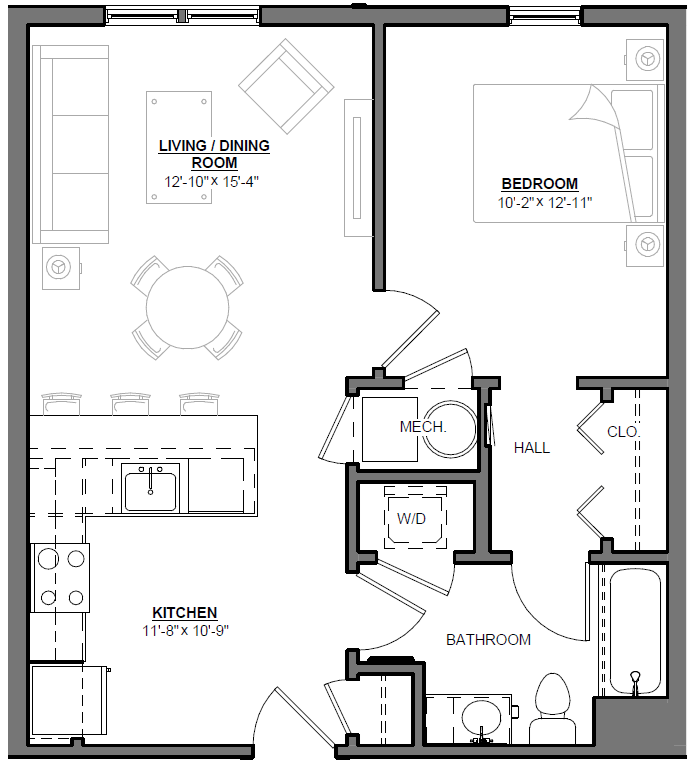 a floor plan of a small house with a bedroom and a living room