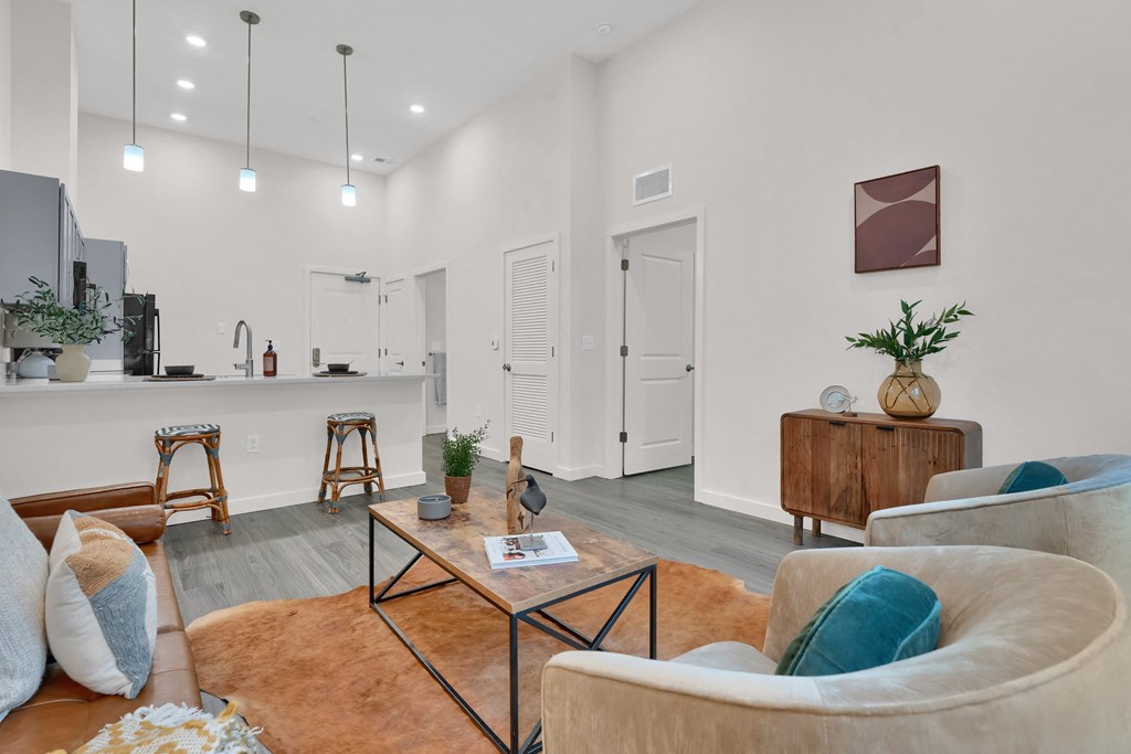 Open concept living and dining at at Highland Terrace apartments located in Richmond's Highland Park neighborhood