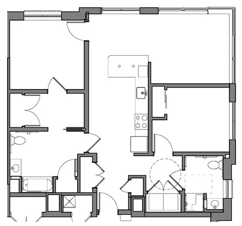 A black and white floor plan of a house with multiple rooms.