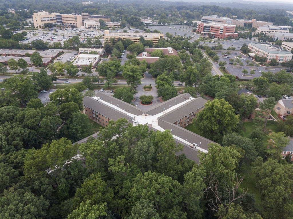 a view of the campus from the top of the tower