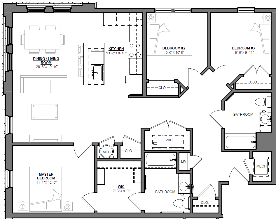 floor plan of the second floor of a house including the bedrooms and the living room