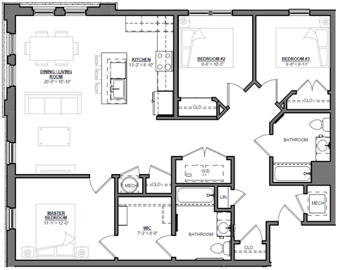 floor plan of the second floor of a house including the bedrooms and the living room