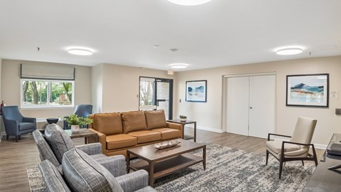 A living room with a grey sofa and a brown couch.