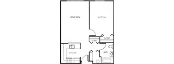 A black and white image of a floor plan for a small apartment.