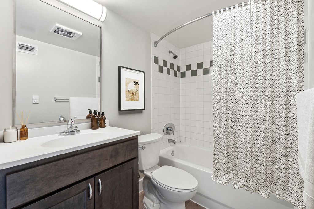 Well-appointed bathroom in a 2-bedroom apartment at Edgewood Commons 611 & Gardens, featuring clean, modern fixtures and a spacious layout designed for convenience and ease of use.