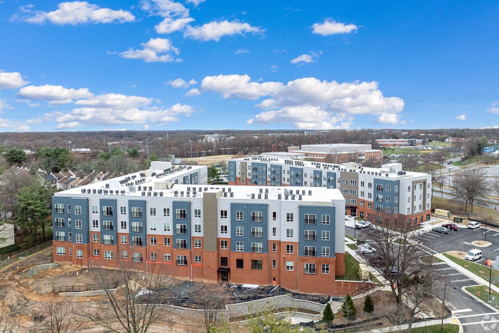an aerial view of an apartment complex in the city