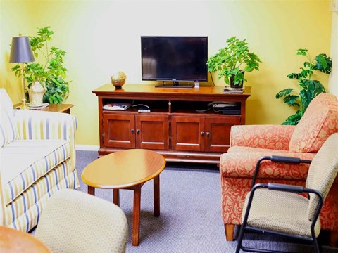 a living room with furniture and a television
