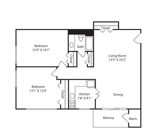 2 Bedroom, 1 Bath