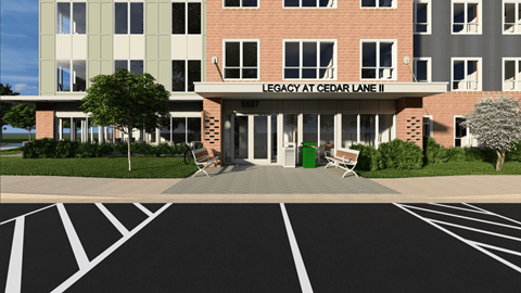 The front of a building named Legacy at Cedar Lane.