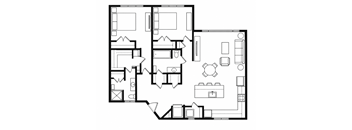 A black and white image of a floor plan for a house.