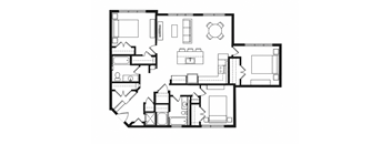 A black and white floor plan of a house with multiple rooms.