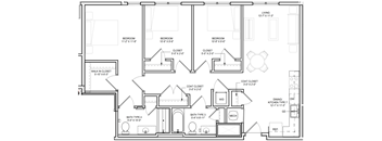 A black and white floor plan of a house with labeled rooms and dimensions.