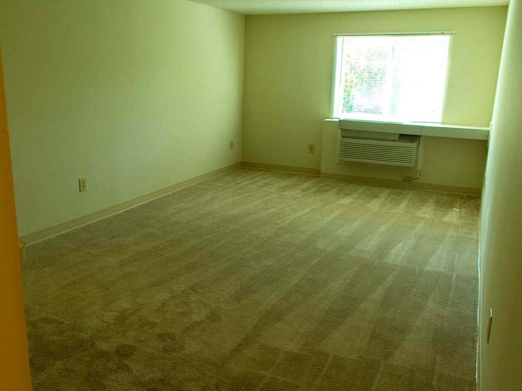 an empty room with a window and a wooden floor