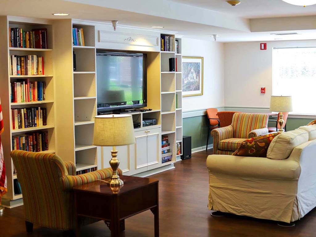 a living room with a couch and a television