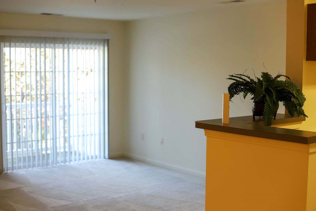 a living room with a couch and a window
