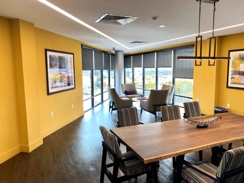 Metro Heights is a pet-friendly and smoke-free community including a fitness center, business center, media room, playground, bike storage, and underground parking—perfect for urban, connected living near downtown Baltimore.