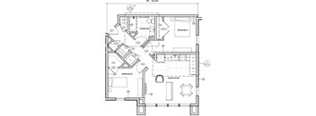 a floor plan of a house with a kitchen and a living room