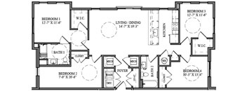 a floor plan of a house with bedrooms and a living room and a dining room
