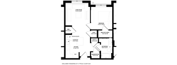 A black and white image of a typical floor plan for a house.