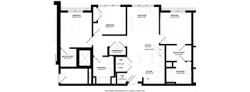A black and white image of a typical floor plan of a house.