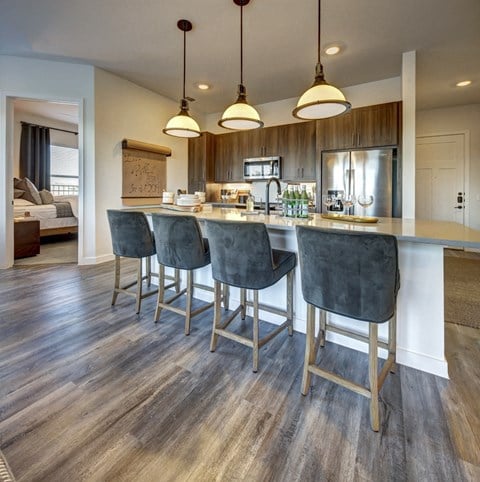 Gourmet Kitchen With Island at The Alden at Cedar Park, Cedar Park, TX