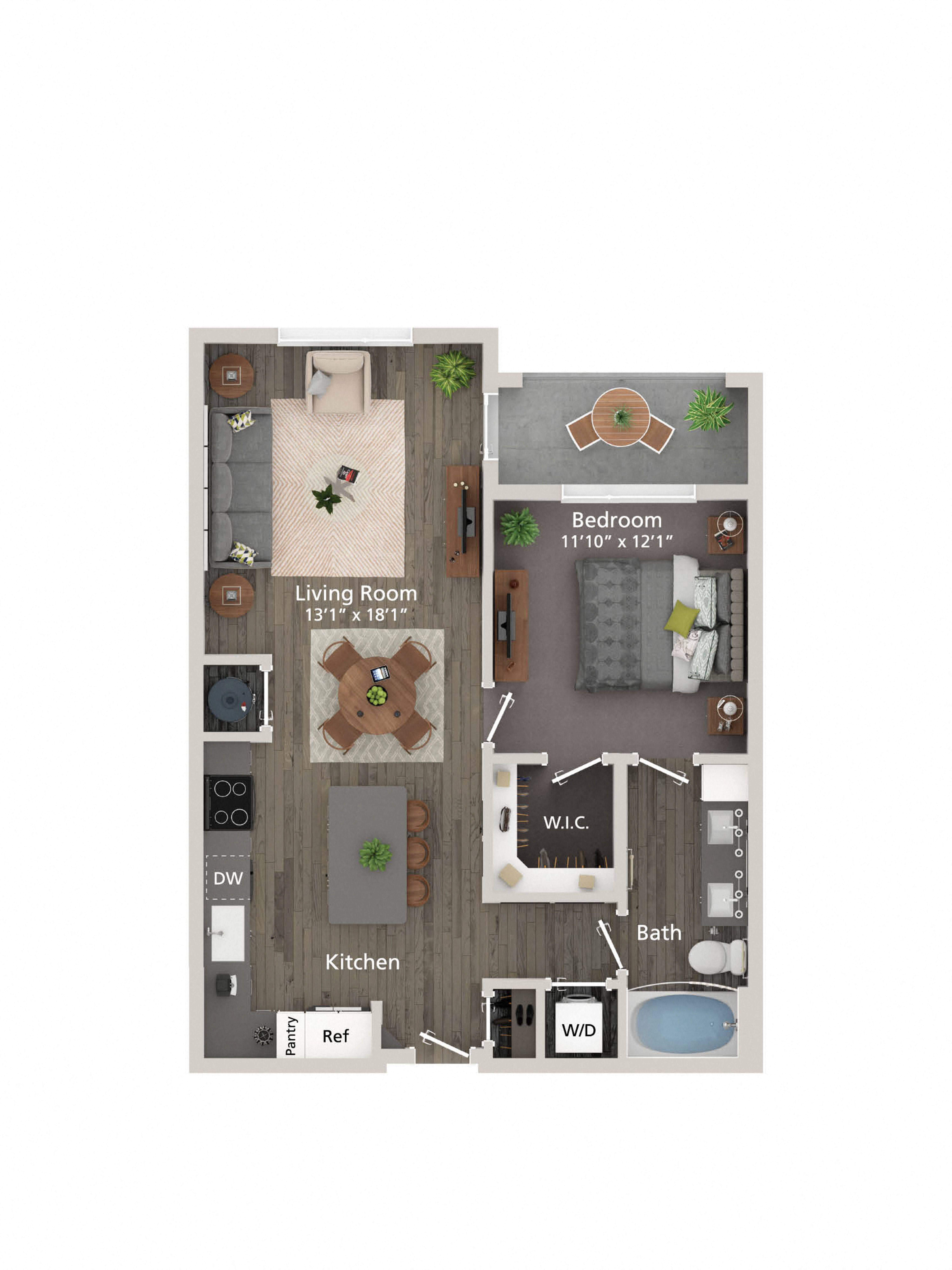 745 Square-Feet A2 1 bed 1 bath Floorplan  at Allure on the Parkway, Lake Mary, 32746