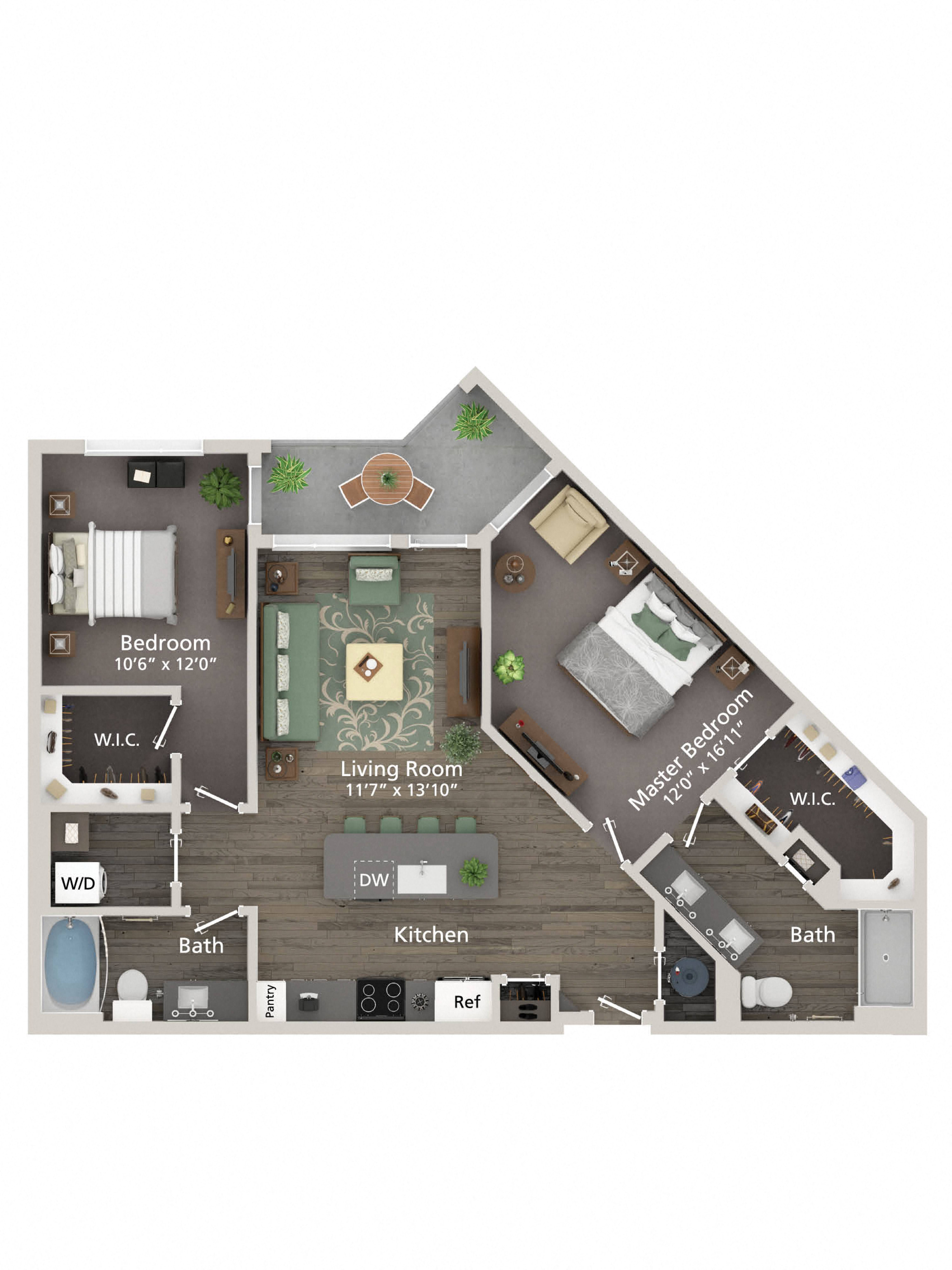B1 2 bed 2 bath Floorplan  at Allure on the Parkway, Lake Mary, 32746