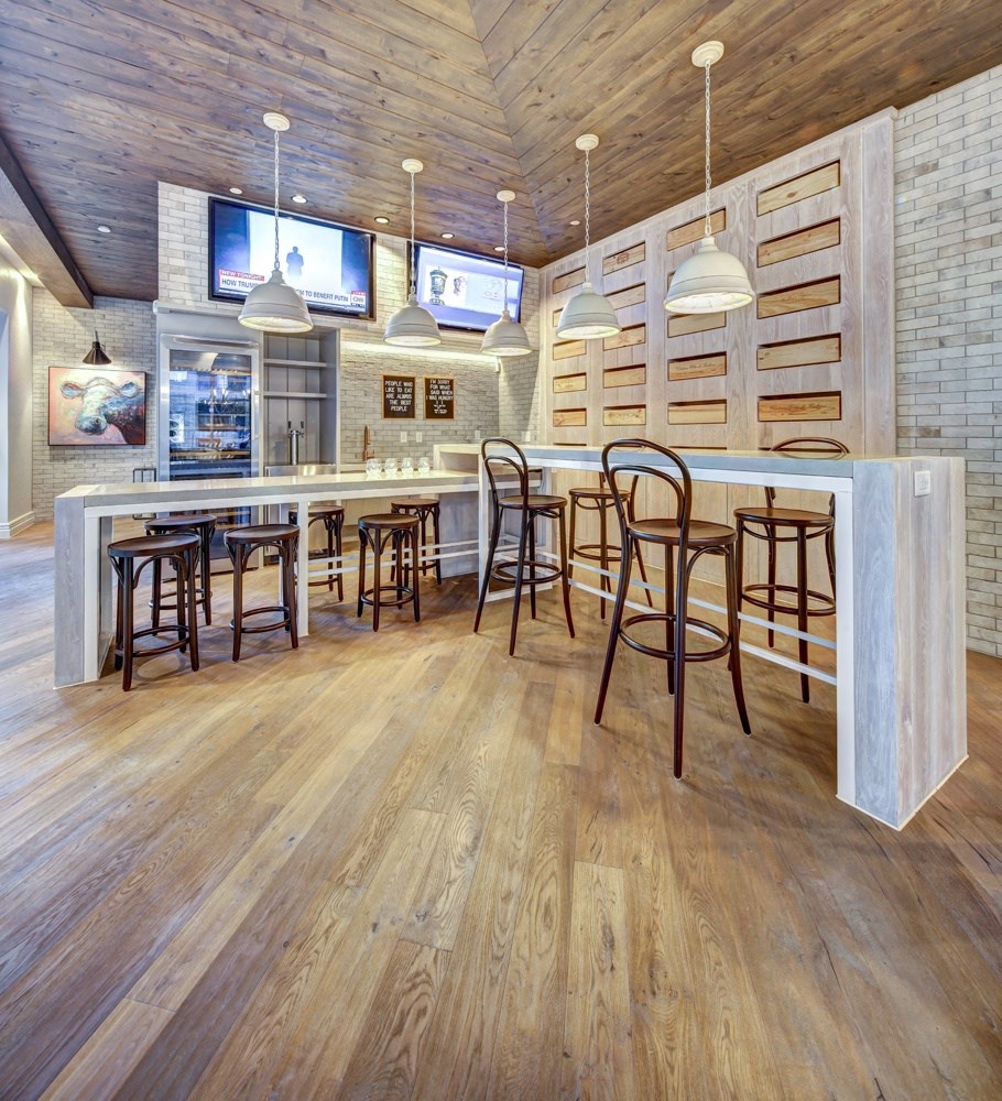 Clubhouse Kitchen Breakfast Bar with Stools at The Alden at Cedar Park, Cedar Park, TX