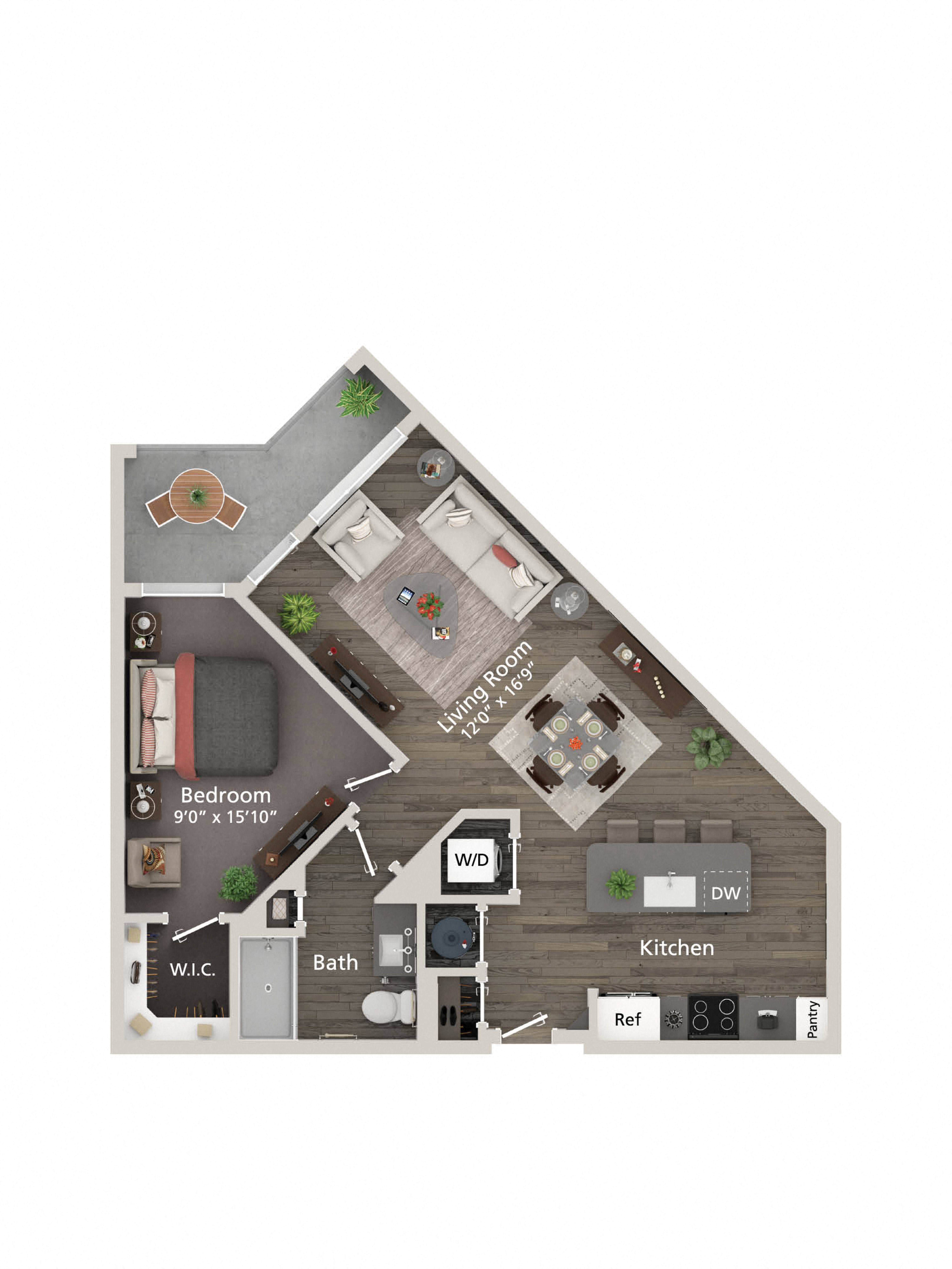 778 Square-Feet A4 1 bed 1 bath Floorplan at Allure on the Parkway, Lake Mary, 32746