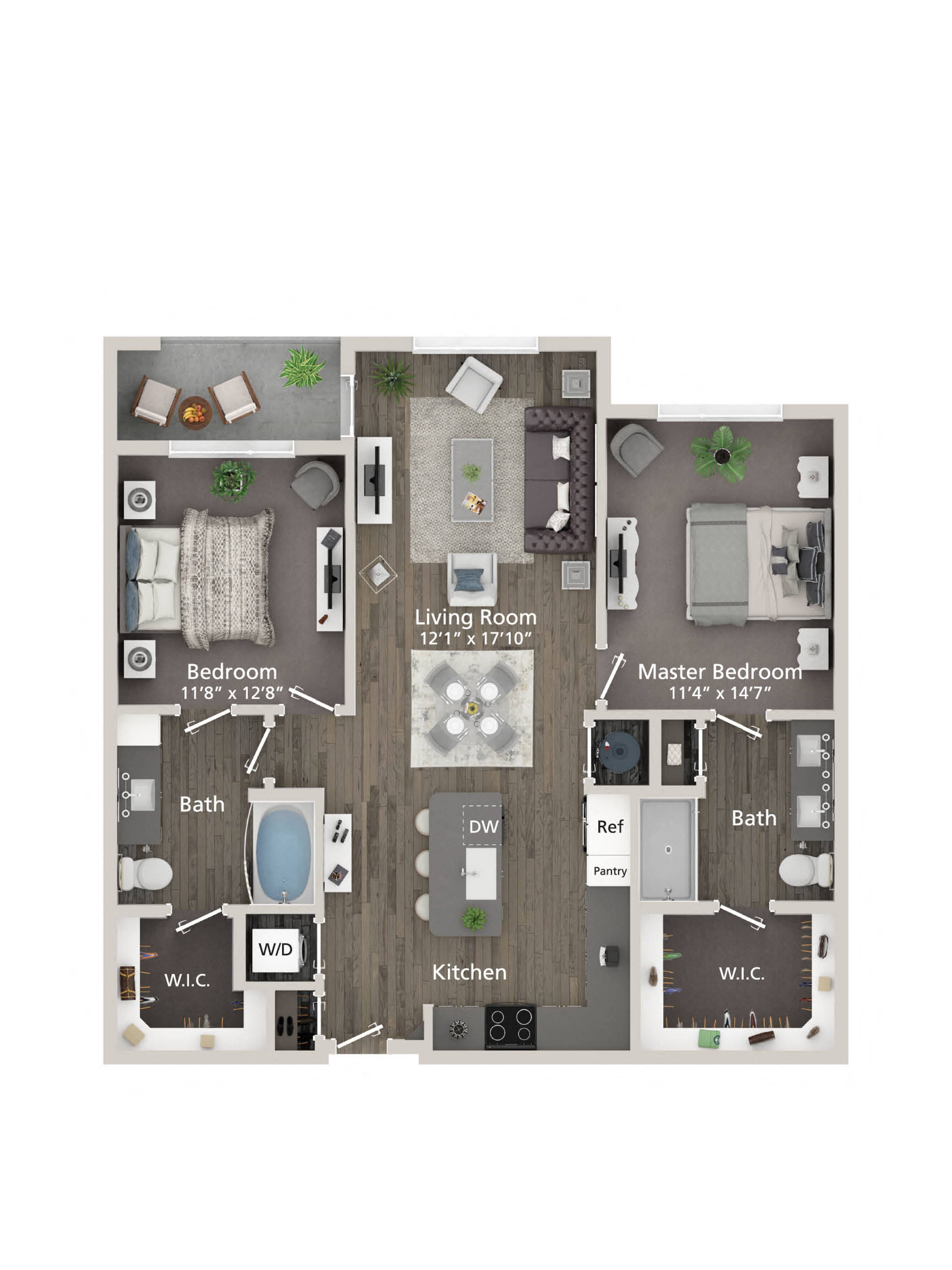 1126 Square-Feet B2 2 bed 2 bath Floorplan  at Allure on the Parkway, Lake Mary, 32746