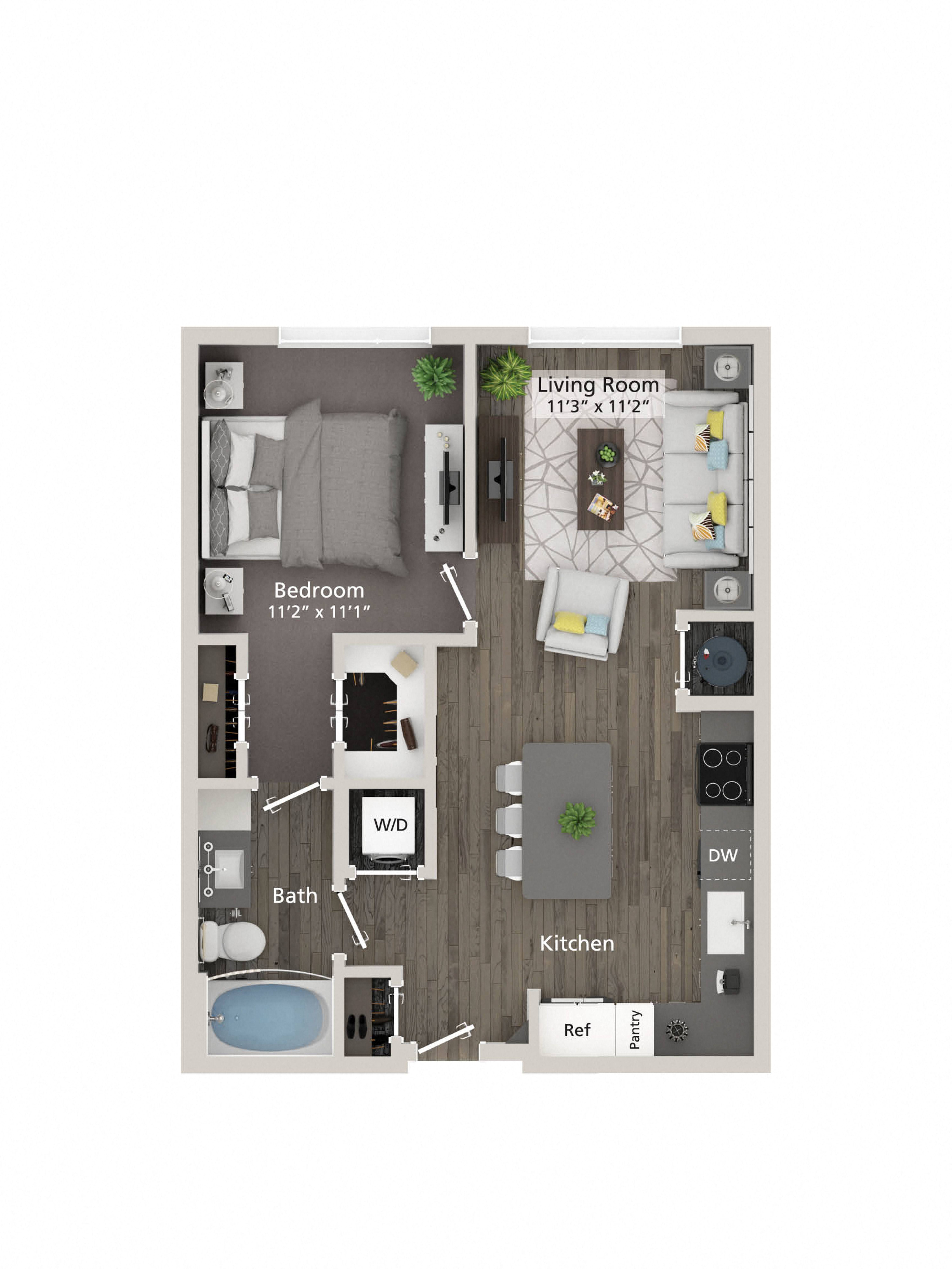 652 Square-Feet A1 1 bed 1 bath Floorplan  at Allure on the Parkway, Lake Mary, 32746