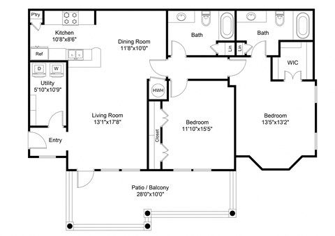 2 bed 2 bath B1 Floor Plan at The Veranda, Lawrenceville, 30044