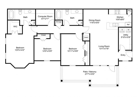3 bed 2 bath C1 Floor Plan at The Veranda, Lawrenceville, Georgia
