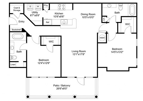 2 bed 2 bath B2 Floor Plan at The Veranda, Lawrenceville, 30044
