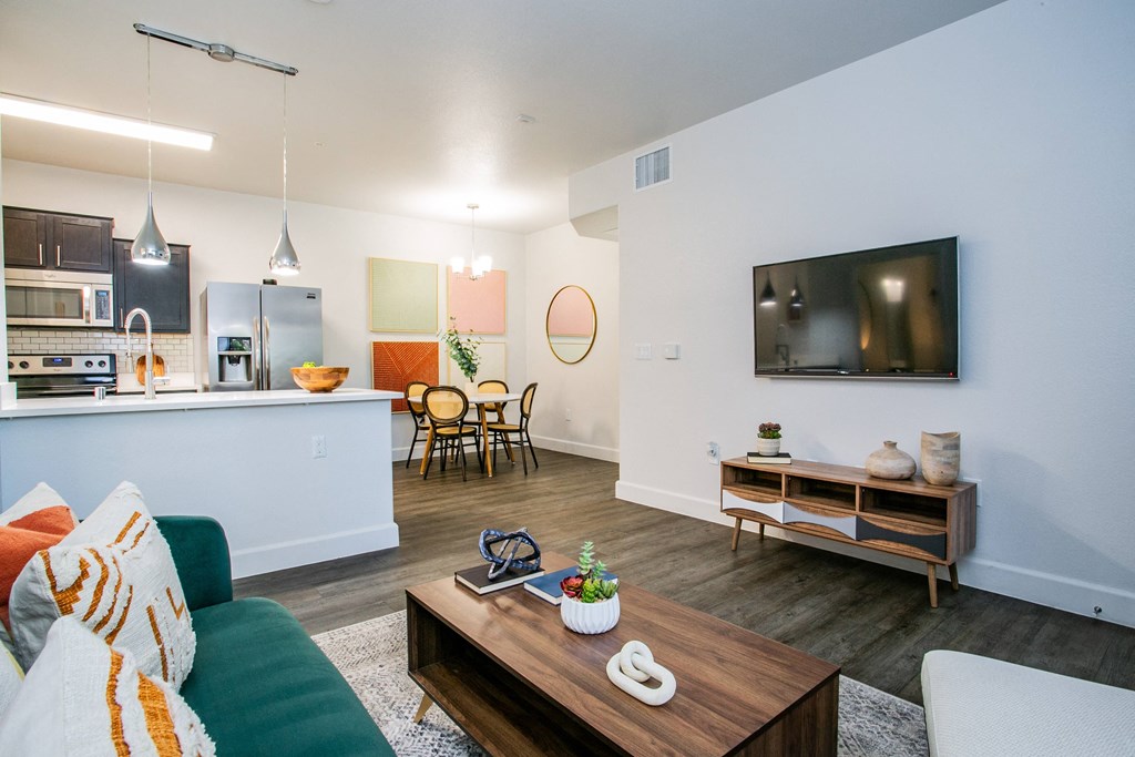 Lyric Apartments living room with a couch and a coffee table at Lyric Apartments, Las Vegas, NV
