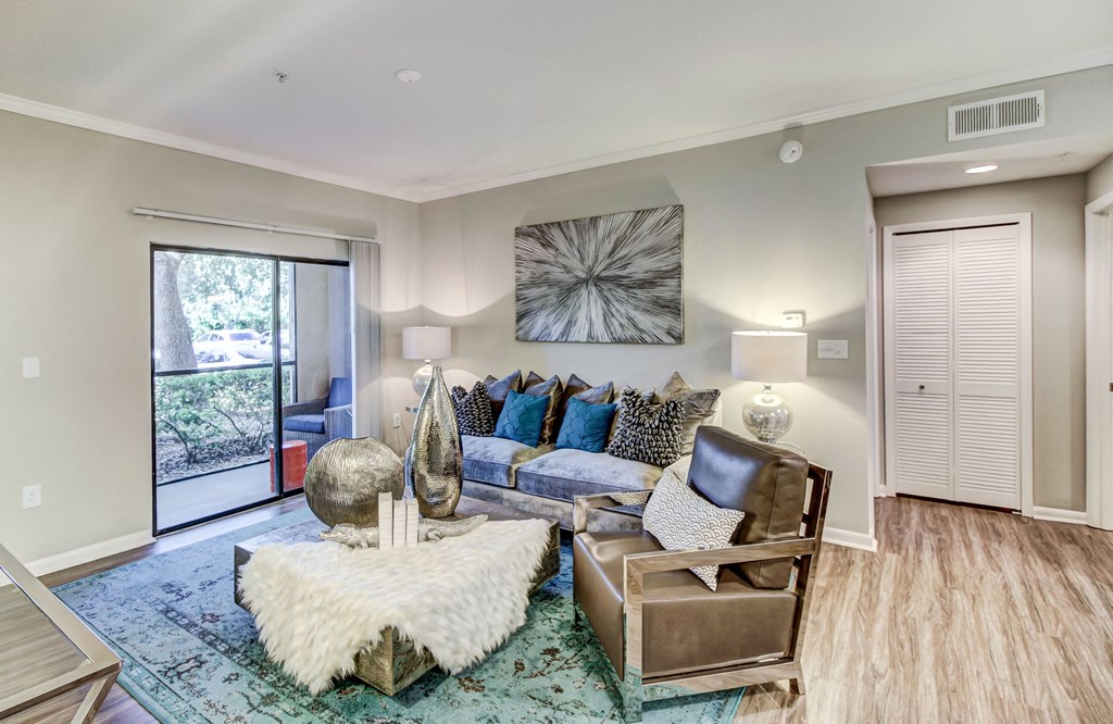 Spacious Living Room With Glass Door at The Preserve at Westchase, Tampa, FL, 33626