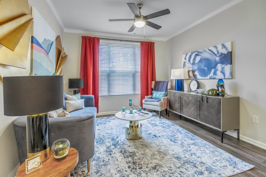 Lamp near bed at Lassiter at North Hills, Raleigh, North Carolina