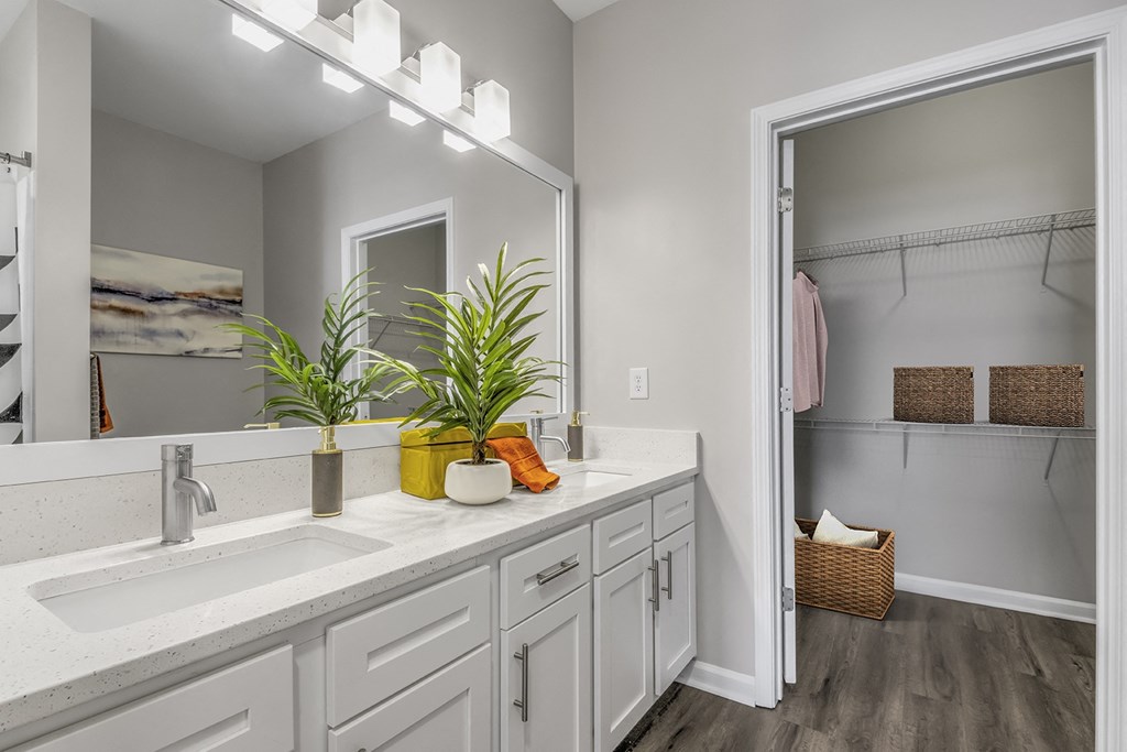 Bathroom and closet at Lassiter at North Hills, North Carolina, 27609