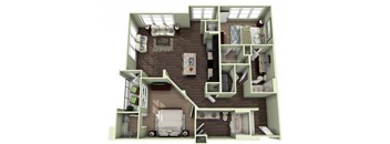 1169 Square-Feet 2 bedroom 2 bathroom CARNEGIE Floor Plan at LaVie Southpark, Charlotte