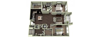 1172 Square-Feet 2 bedroom 2 bathroom PINEHURST Floor Plan at LaVie Southpark, Charlotte, North Carolina