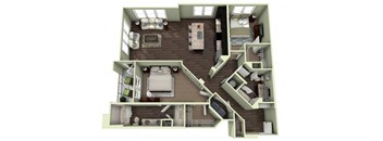 1279 Square-Feet 2 bedroom 2 bathroom SANDERLING Floor Plan at LaVie Southpark, North Carolina