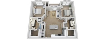 Elwood Indian Trail Apartments 3D Floor Plan B2HCM
