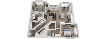 Elwood Indian Trail Apartments 3D Floor Plan B3A