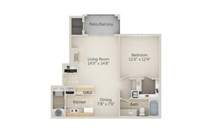Floorplan Photos Gallery 701 Square-Feet 1 bedroom 1 bathroom Athens Floor Plan at Centerview at Crossroads, Raleigh, NC, 27609